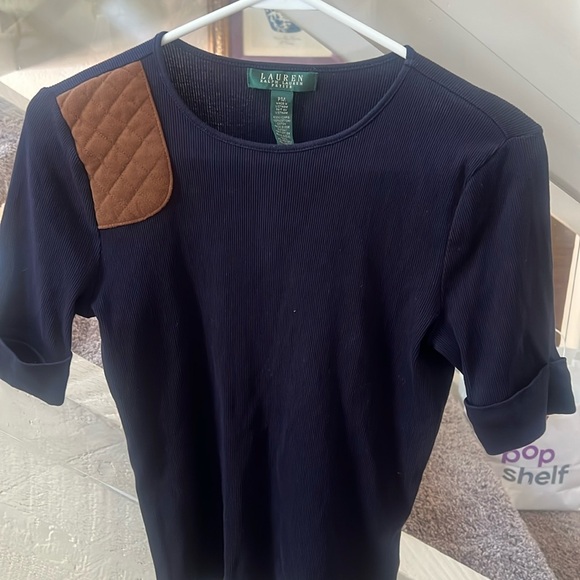 Ralph Lauren navy suede patch tee - Picture 1 of 5